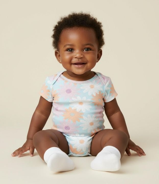 Body Infantil com Estampa Floral - Tam 0 a 18 Meses