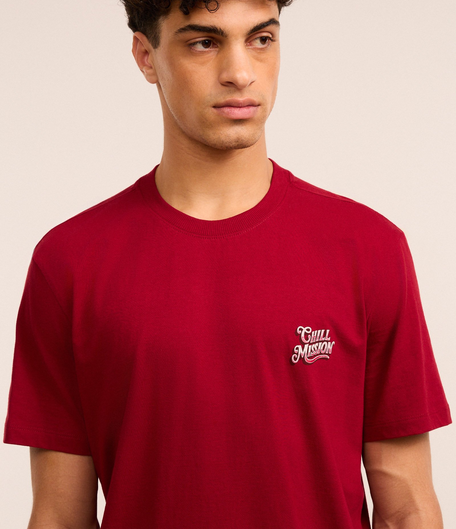 Camiseta T-Shirt Comfort em Algodão com Lettering Chill Mission Vermelho 4