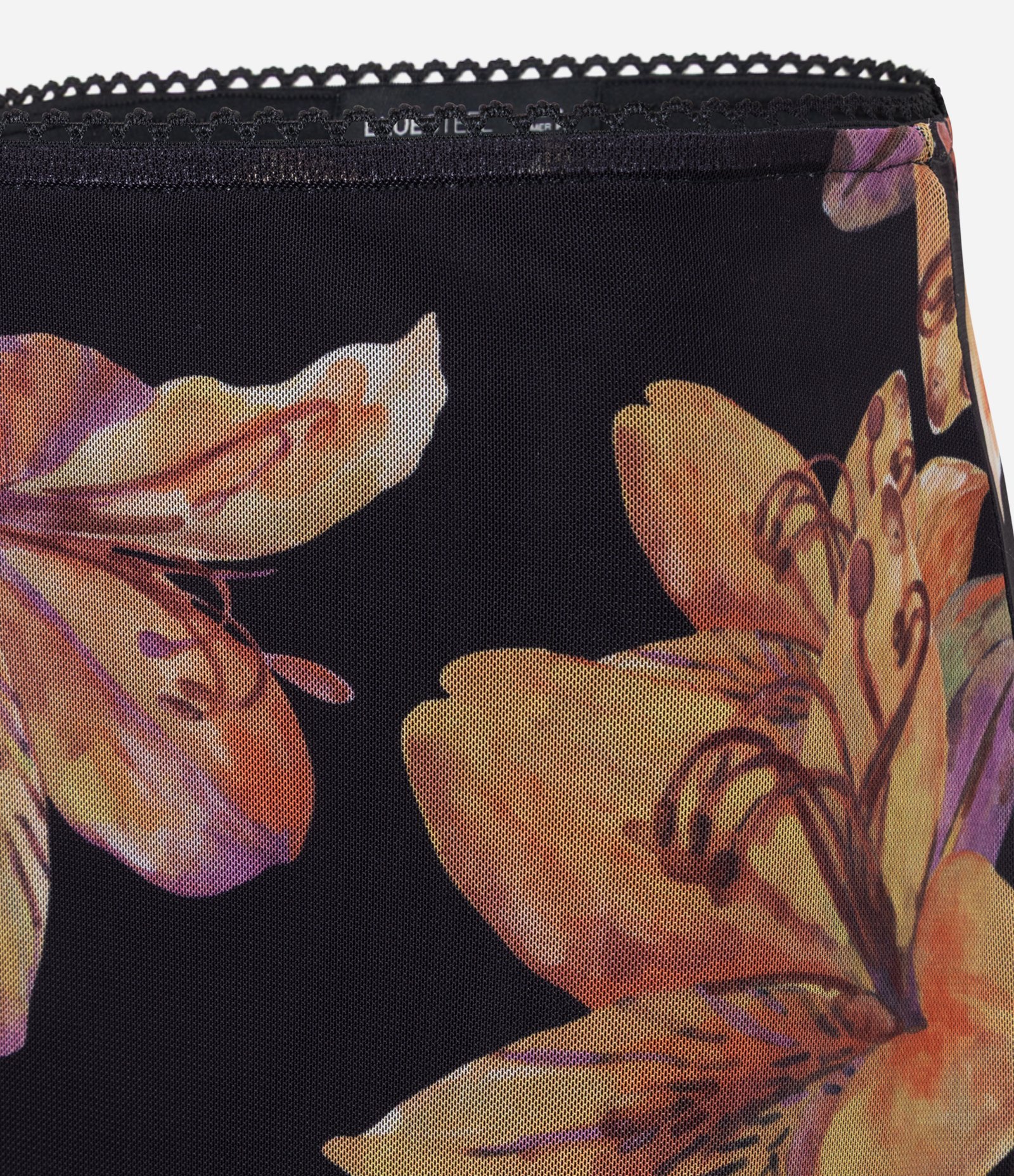 Saia Reta Longa com Cintura Elástica e Estampa Floral Preto 6