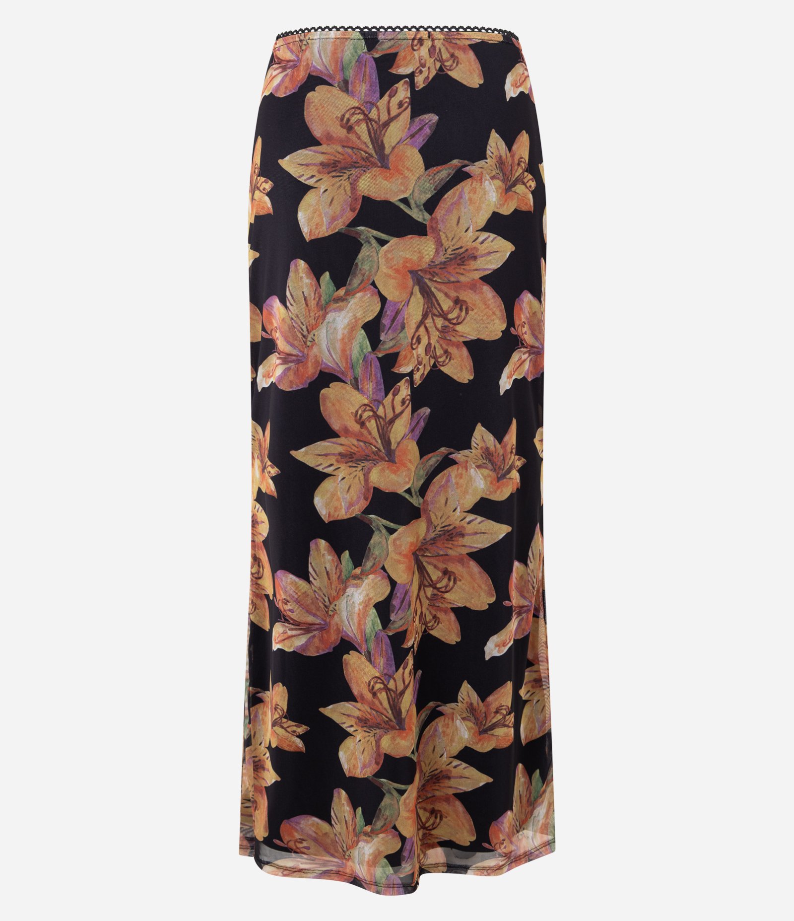 Saia Reta Longa com Cintura Elástica e Estampa Floral Preto 7