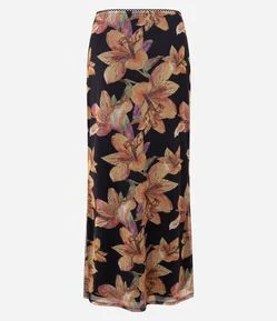 Saia Reta Longa com Cintura Elástica e Estampa Floral