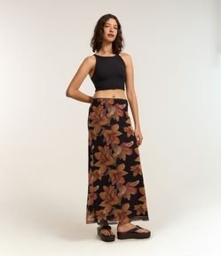 Saia Reta Longa com Cintura Elástica e Estampa Floral