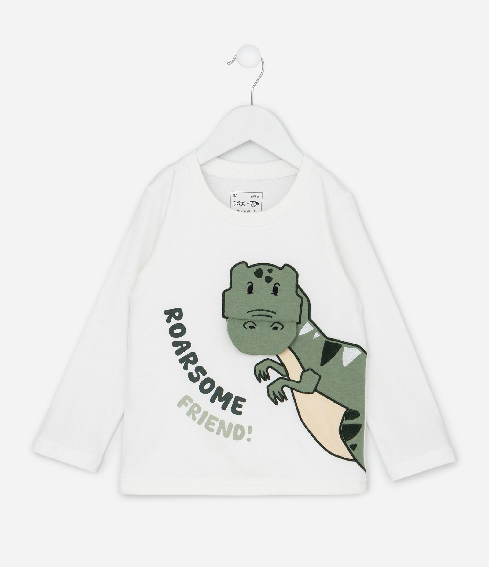 Camiseta Infantil com Estampa Interativa de Dinossauro – Tam 1 a 6 Anos Off White 1
