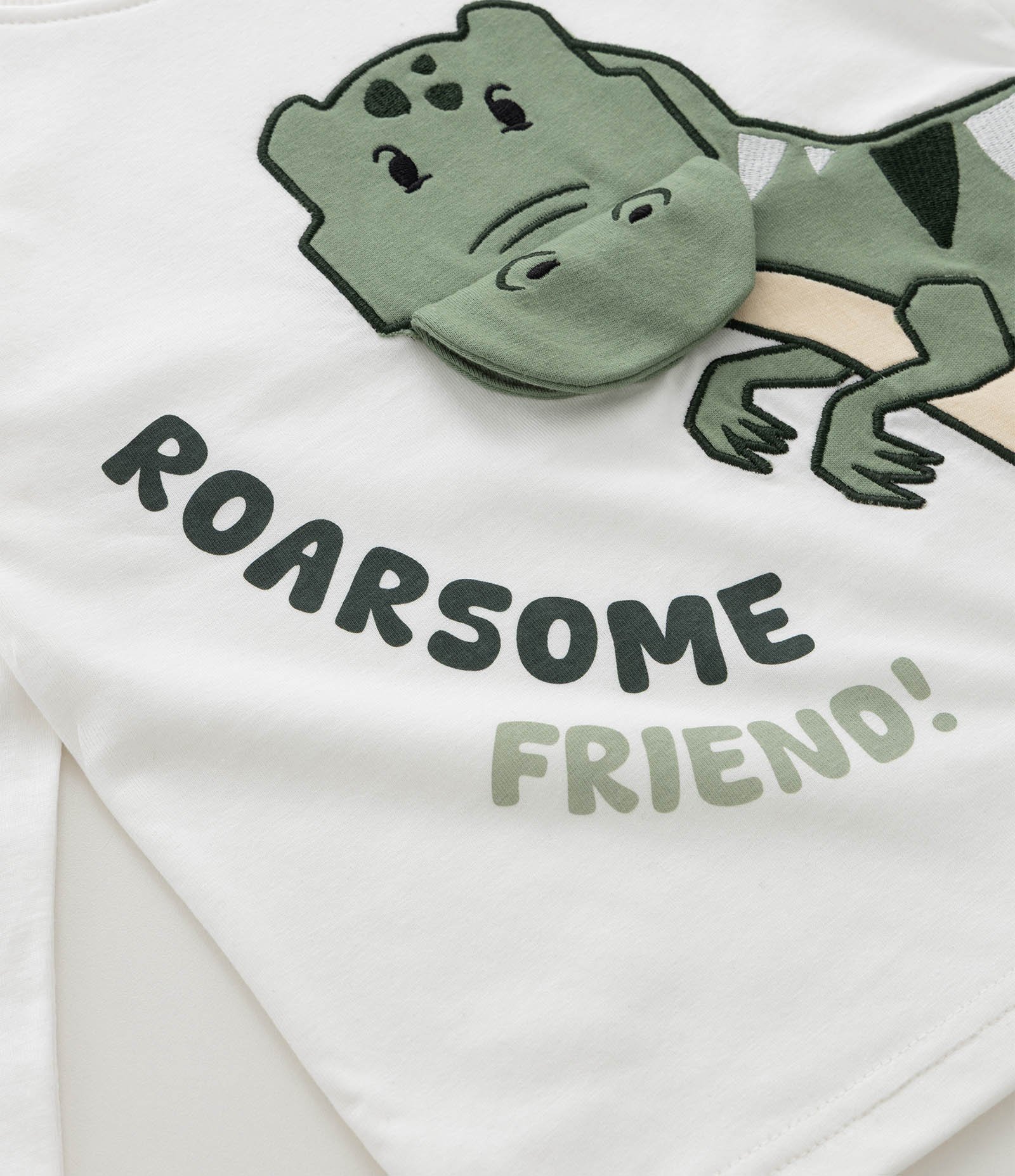 Camiseta Infantil com Estampa Interativa de Dinossauro – Tam 1 a 6 Anos Off White 4