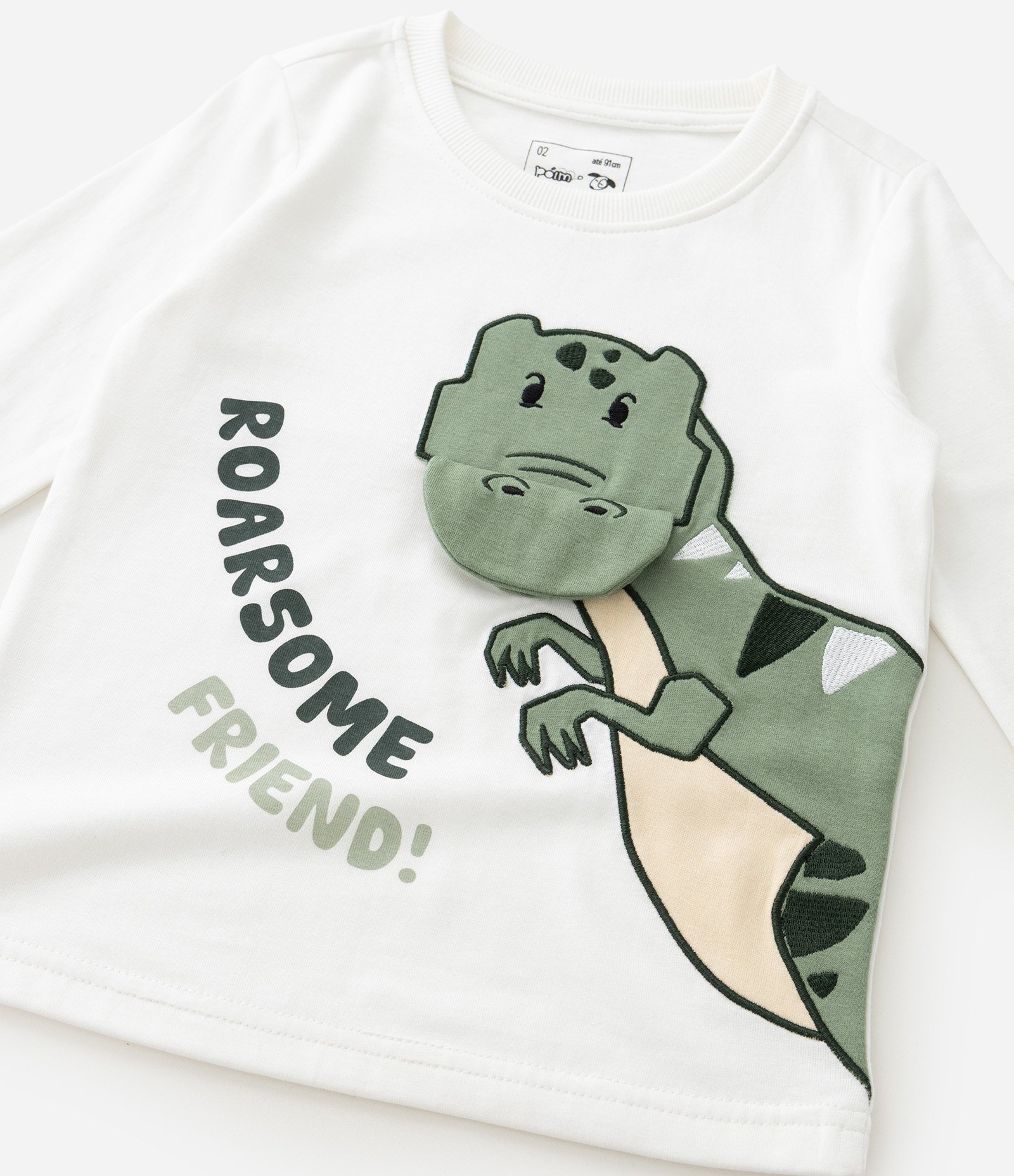 Camiseta Infantil com Estampa Interativa de Dinossauro – Tam 1 a 6 Anos Off White 6