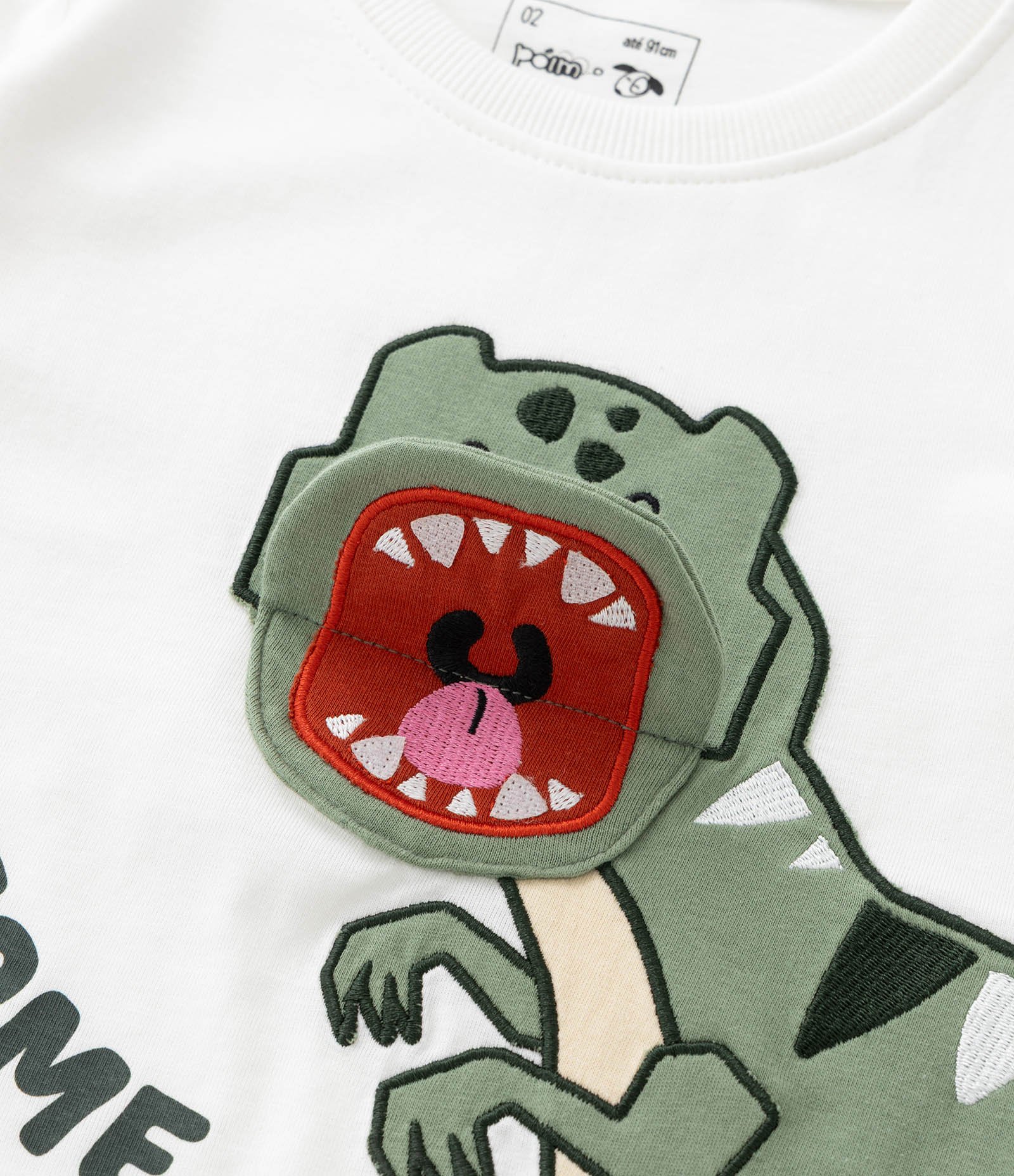 Camiseta Infantil com Estampa Interativa de Dinossauro – Tam 1 a 6 Anos Off White 7