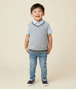 Colete Infantil em Efeito Tricô com Trama Trançada – Tam 1 a 5/6 Anos