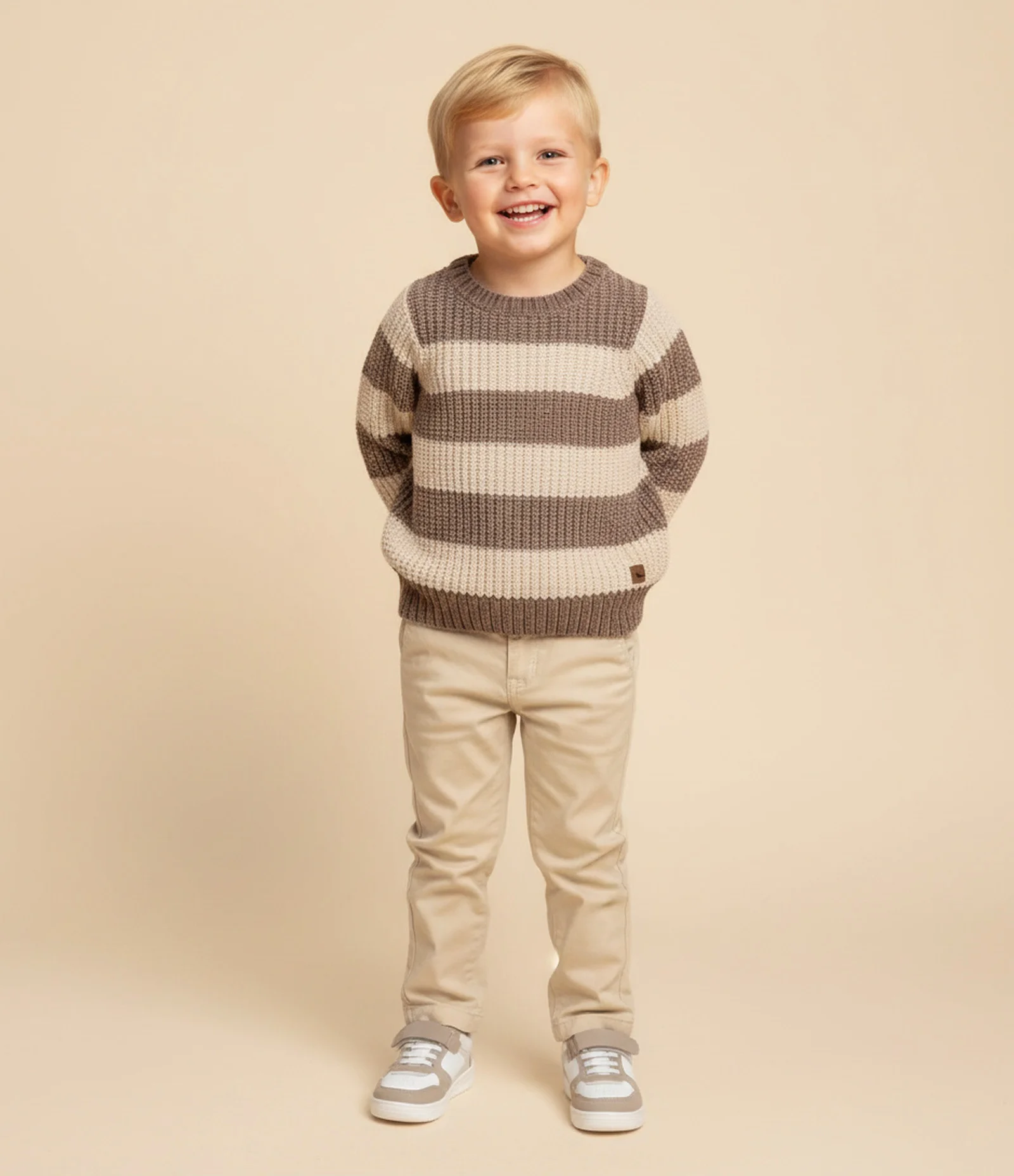 Casaco Infantil em Chenille com Listras em Blocos – Tam 1 a 5/6 Anos Marrom/Bege 1