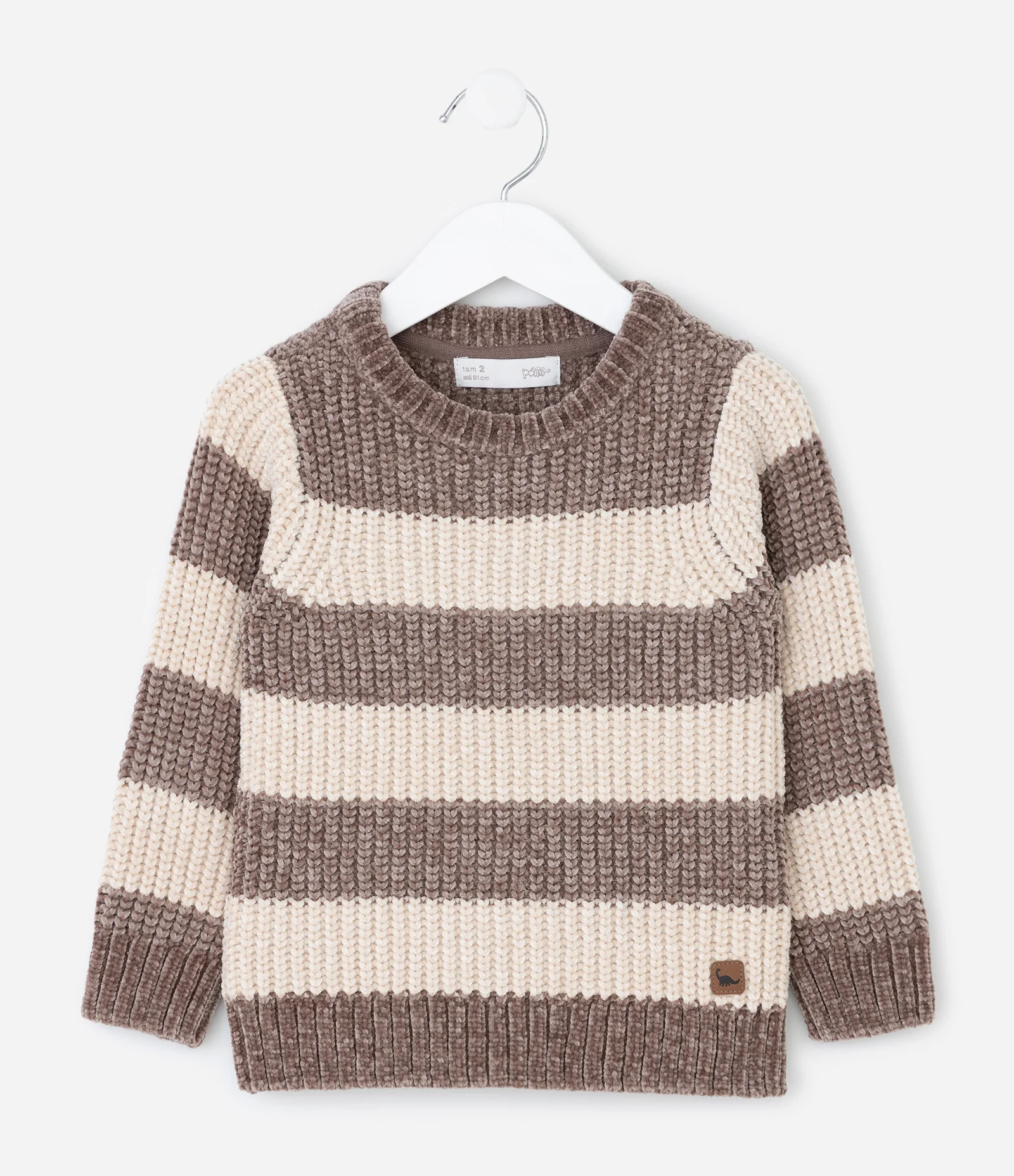 Casaco Infantil em Chenille com Listras em Blocos – Tam 1 a 5/6 Anos Marrom/Bege 2