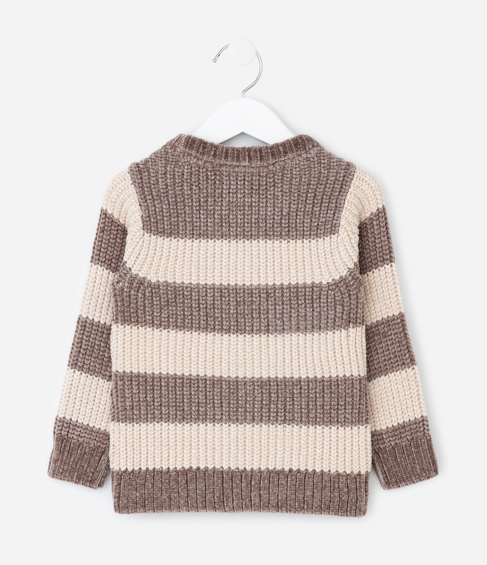 Casaco Infantil em Chenille com Listras em Blocos – Tam 1 a 5/6 Anos Marrom/Bege 3