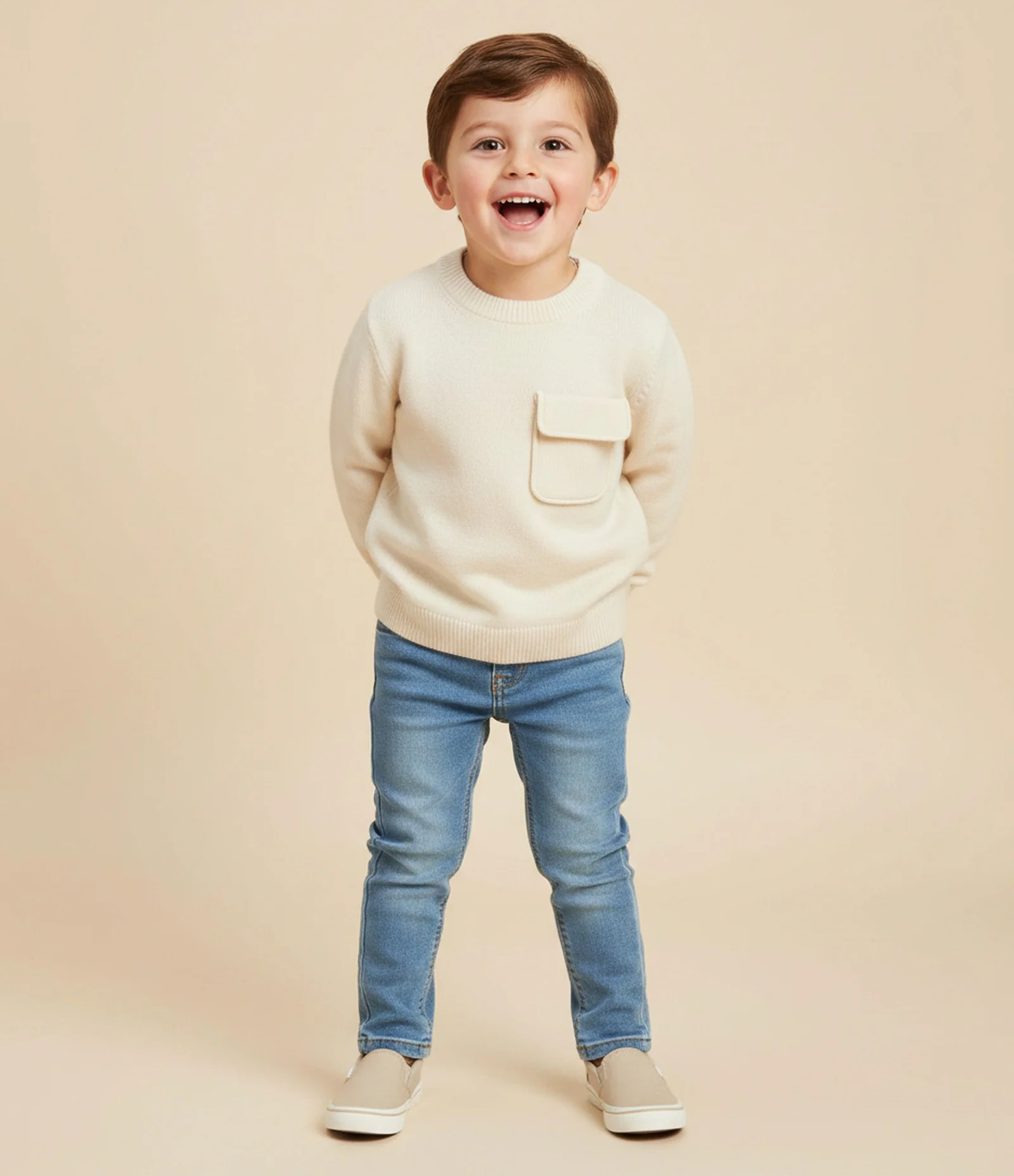 Casaco Infantil em Efeito Tricô com Bolso Lapela – Tam 1 a 6 Anos Bege Areia 1