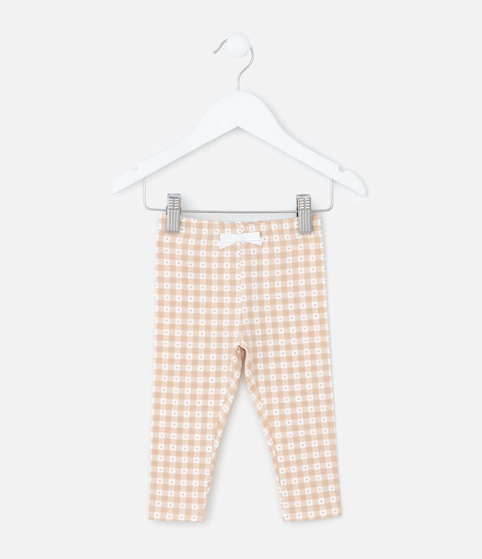 Calça Infantil em Ribana com Estampa Vichy e Laço – Tam RN a 18 Meses Bege 1