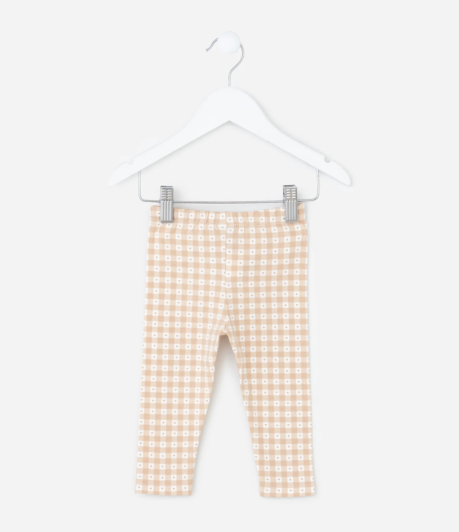 Calça Infantil em Ribana com Estampa Vichy e Laço – Tam RN a 18 Meses Bege 2