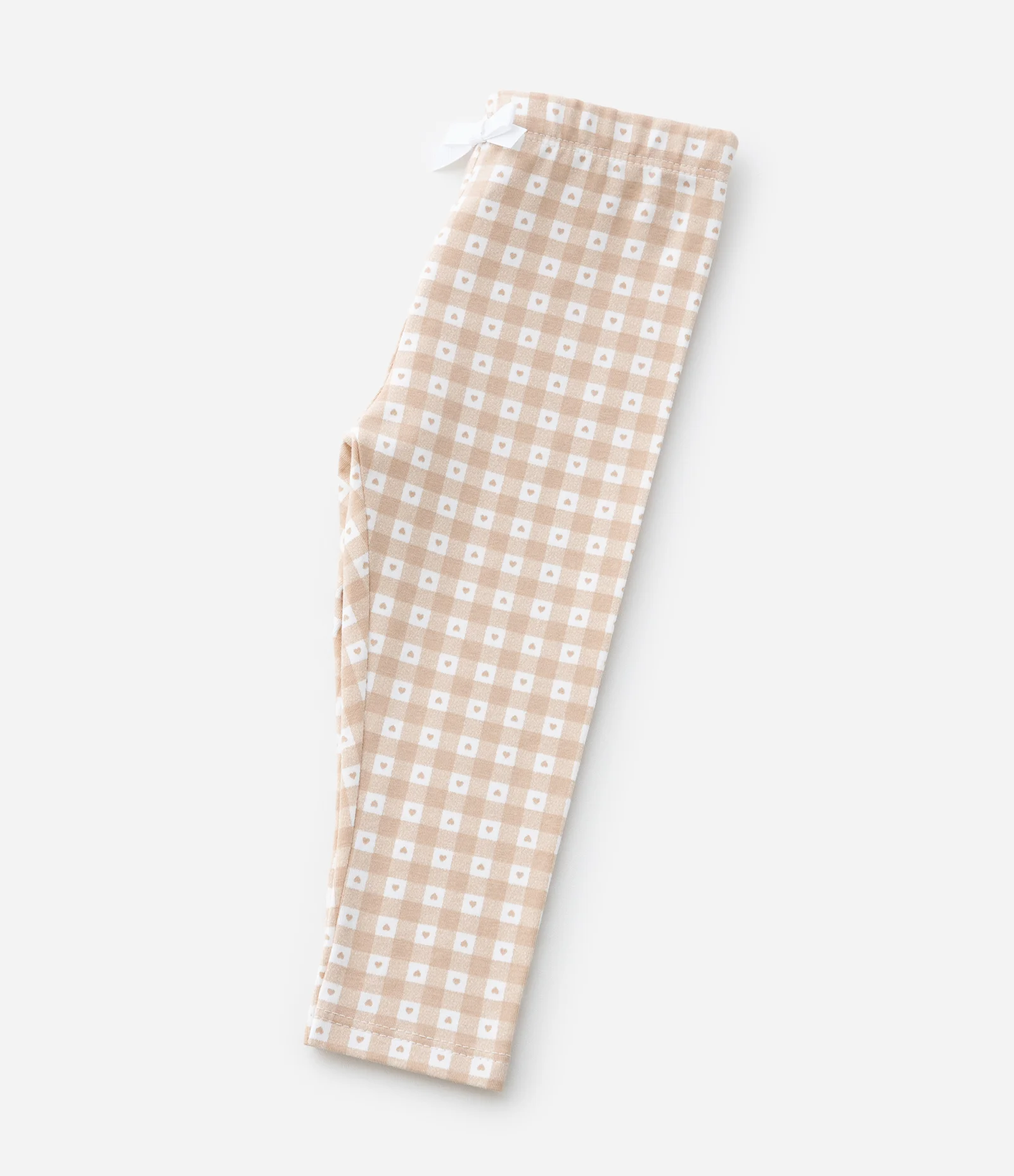 Calça Infantil em Ribana com Estampa Vichy e Laço – Tam RN a 18 Meses Bege 4