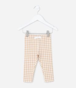 Calça Infantil em Ribana com Estampa Vichy e Laço – Tam RN a 18 Meses