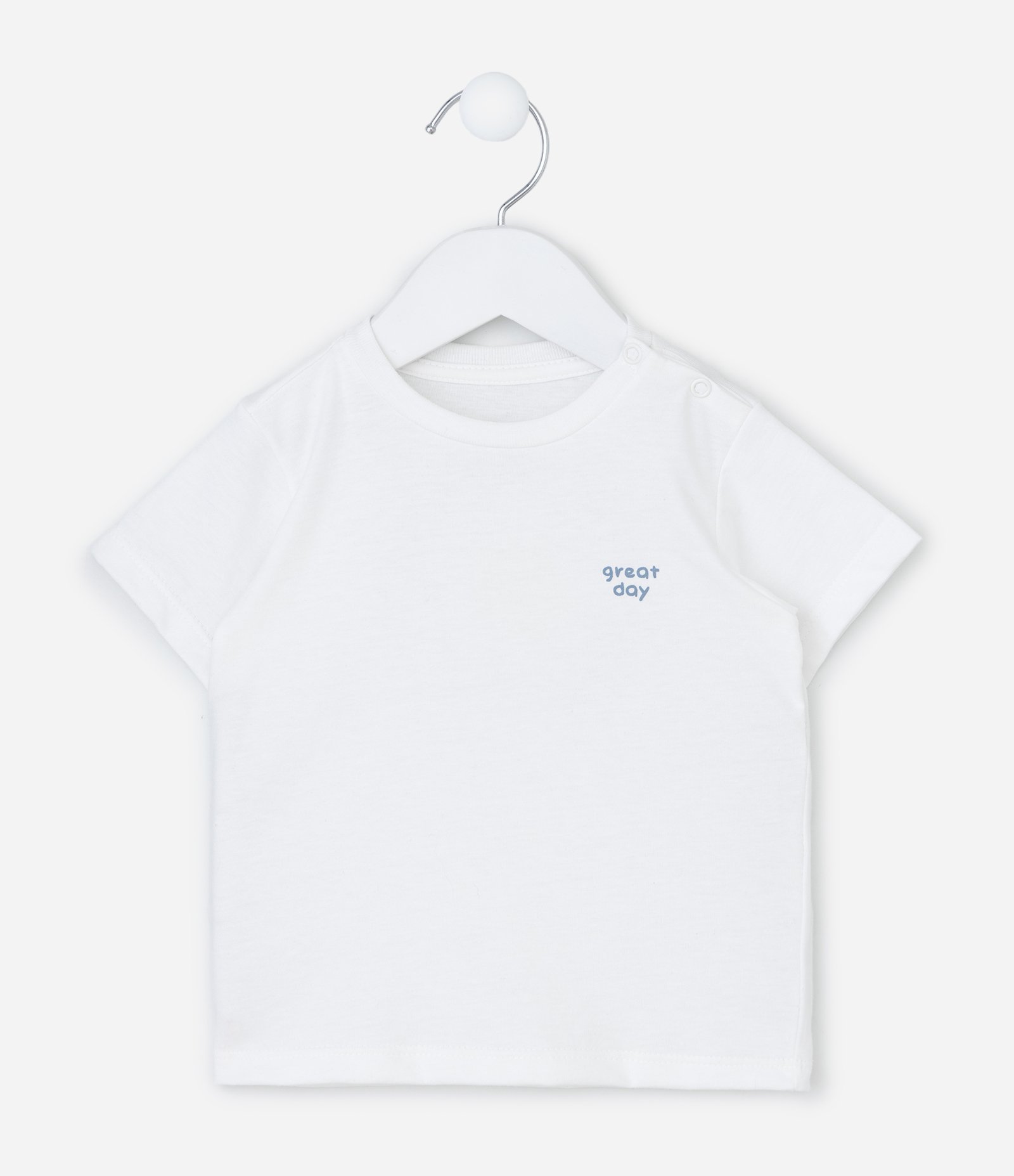 Conjunto Camiseta Bermuda e Babador em Algodão  - Tam 0 a 18 Meses Branco/Bege 2