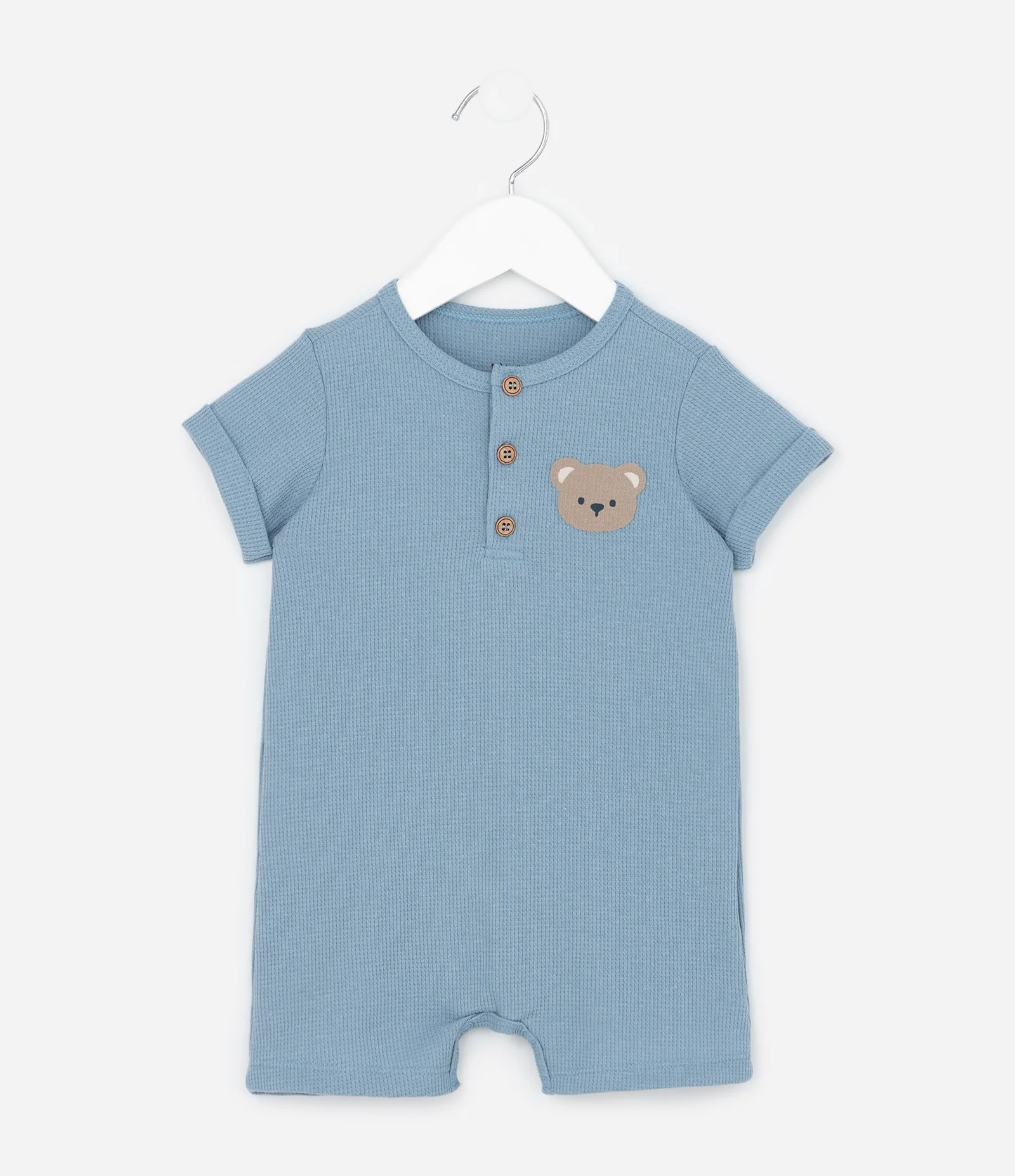 Macaquinho Infantil Waffle com Estampa de Ursinho – Tam 0 a 18 Meses Azul Claro 2