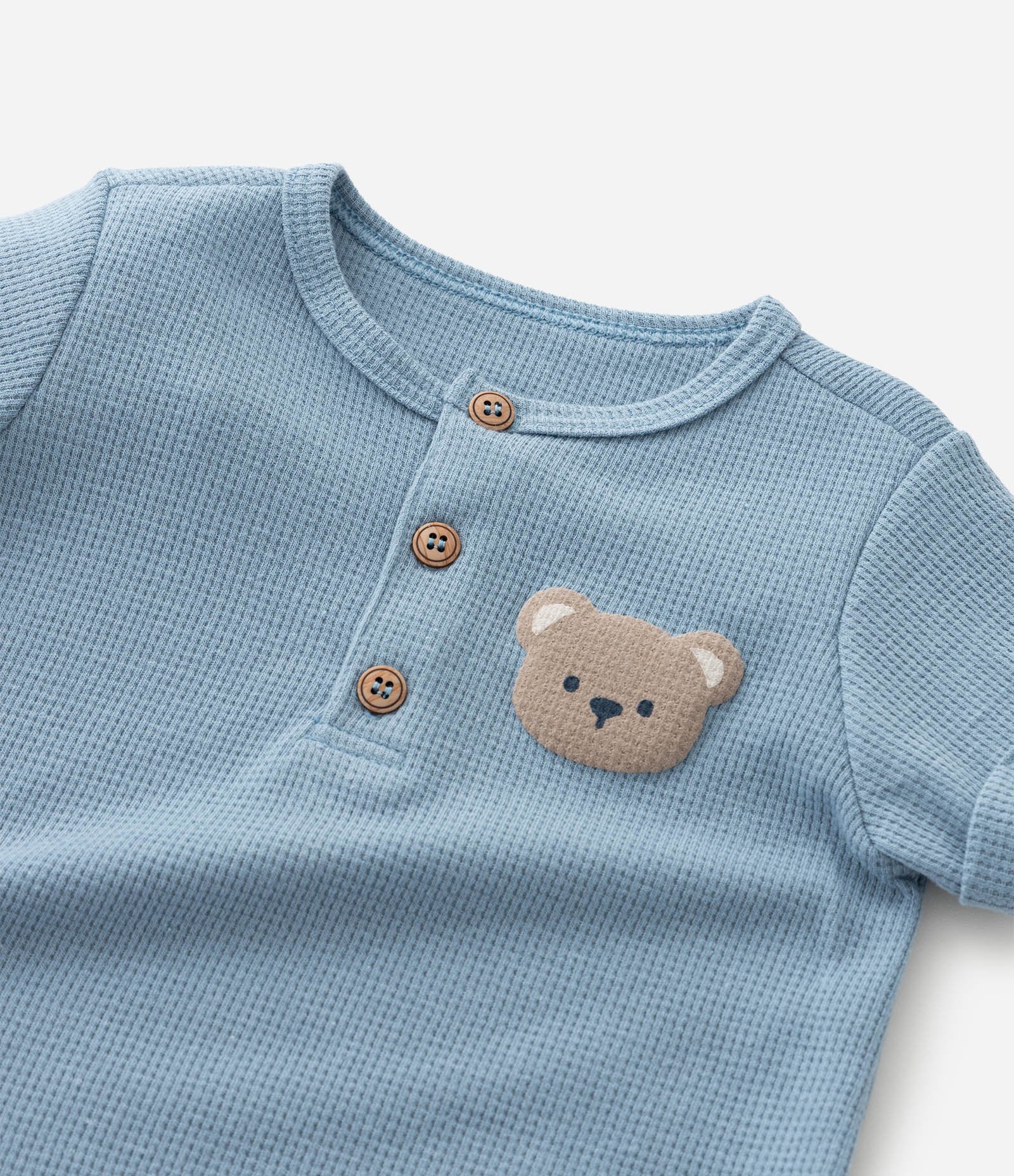 Macaquinho Infantil Waffle com Estampa de Ursinho – Tam 0 a 18 Meses Azul Claro 7