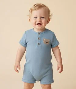 Macaquinho Infantil Waffle com Estampa de Ursinho – Tam 0 a 18 Meses