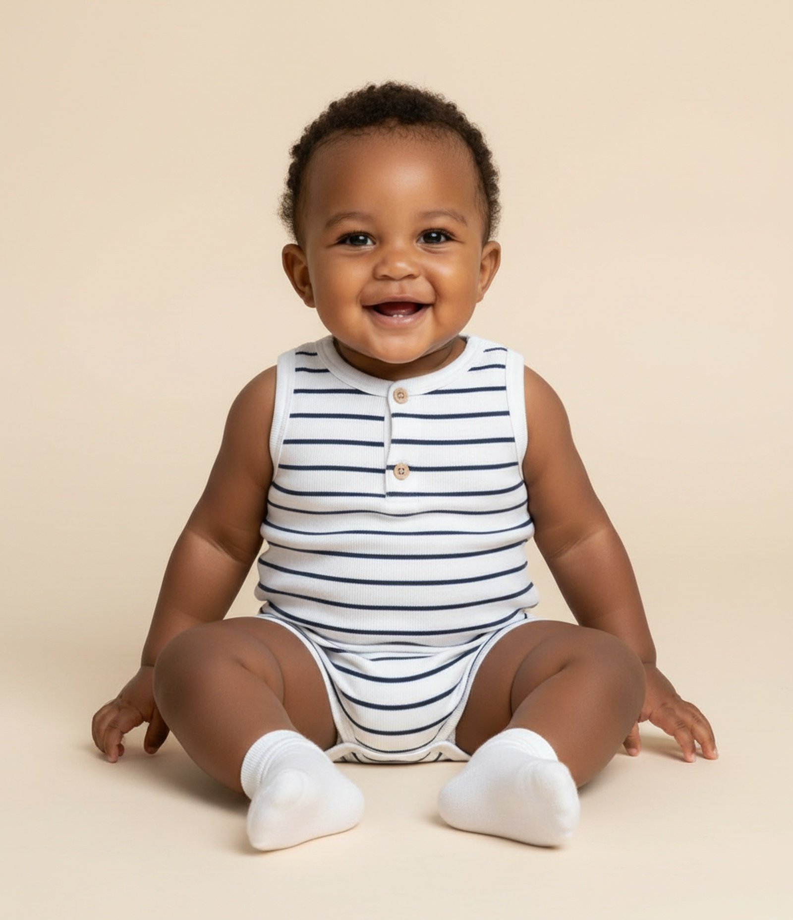 Macaquinho Infantil com Estampa de Listras - Tam 0 a 18 Meses Branco/Azul 1