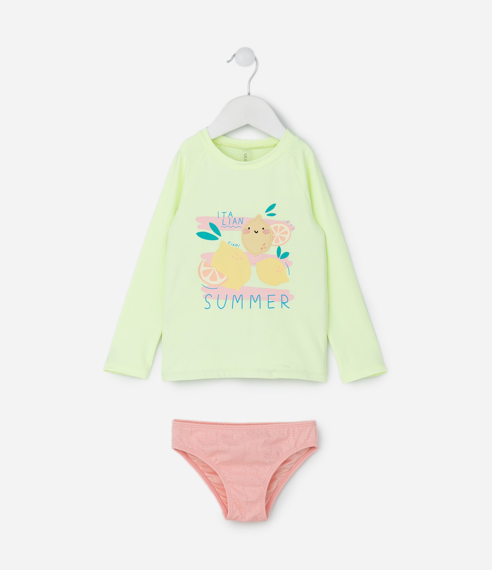 Conjunto Infantil com Blusa UV com Calcinha e Chapéu – Tam 1 a 4 Anos Verde/Rosa 2