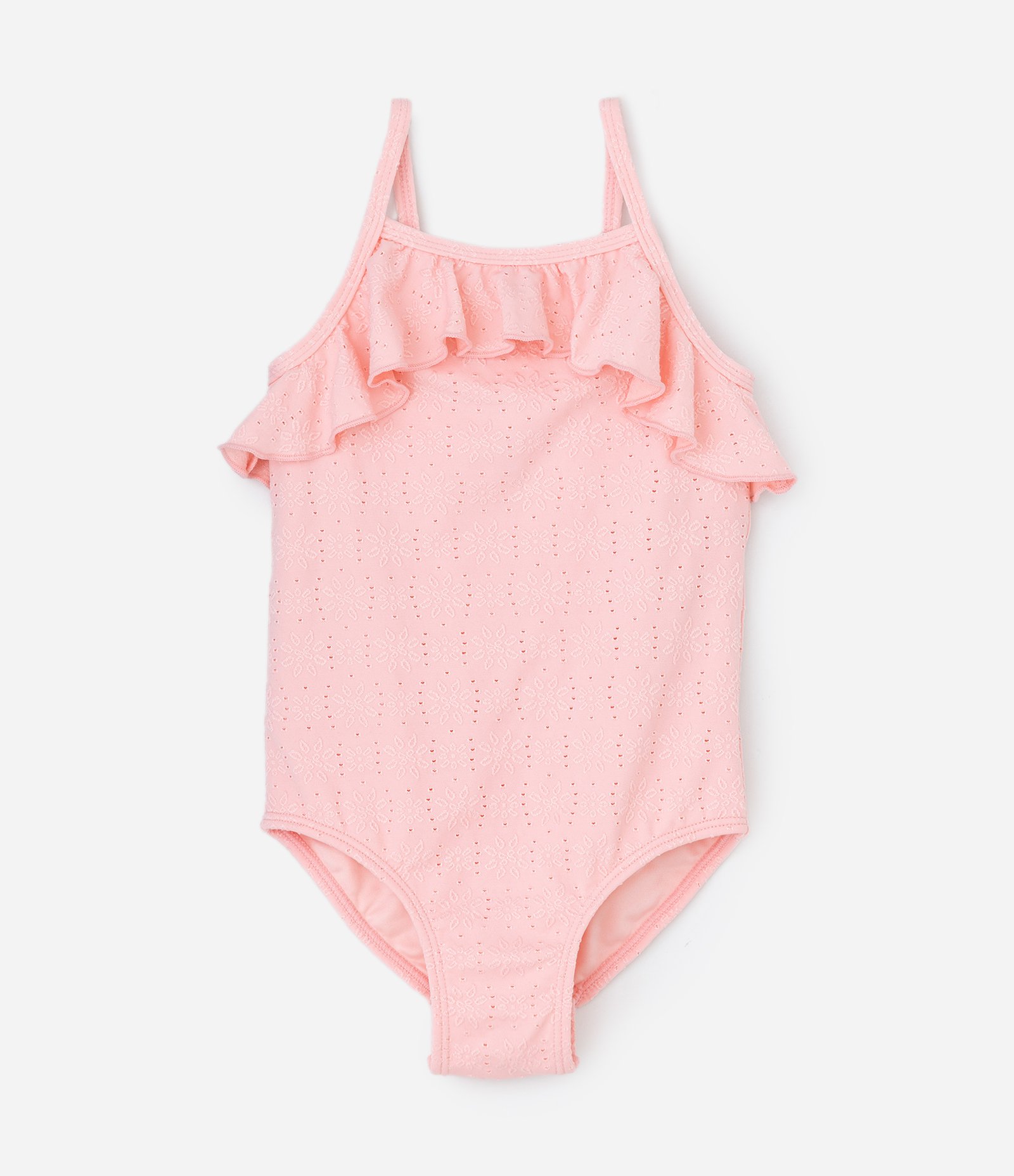 Maiô Infantil com Babadinho e Textura Floral - Tam 1 a 4 anos Rosa 1