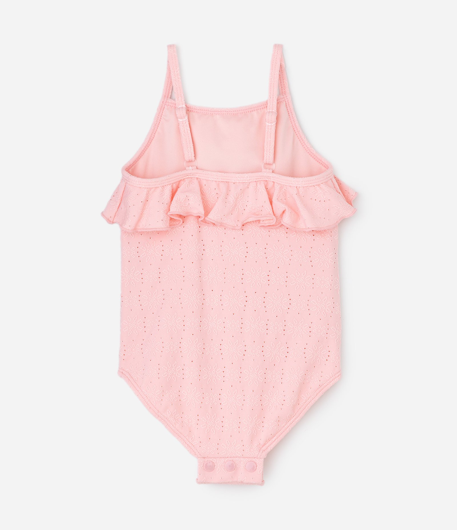 Maiô Infantil com Babadinho e Textura Floral - Tam 1 a 4 anos Rosa 2