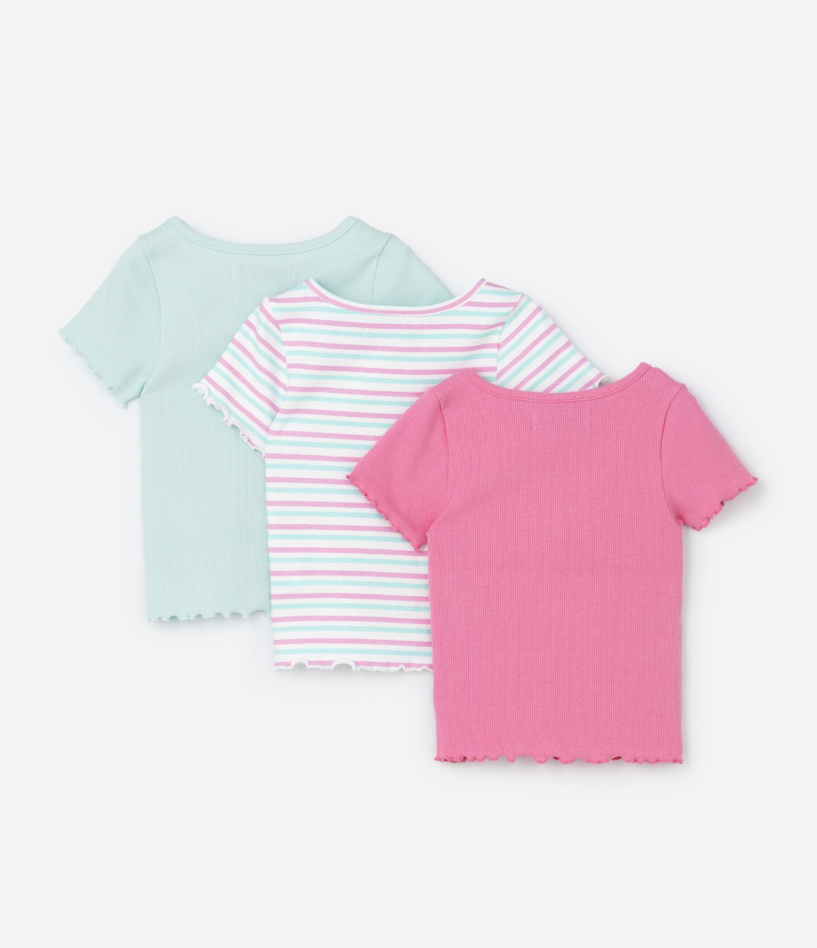 Kit 03 Camisetas Infantil Lisas e Listrada com Barra Frufru - Tam 1 a 6 Multicores 2