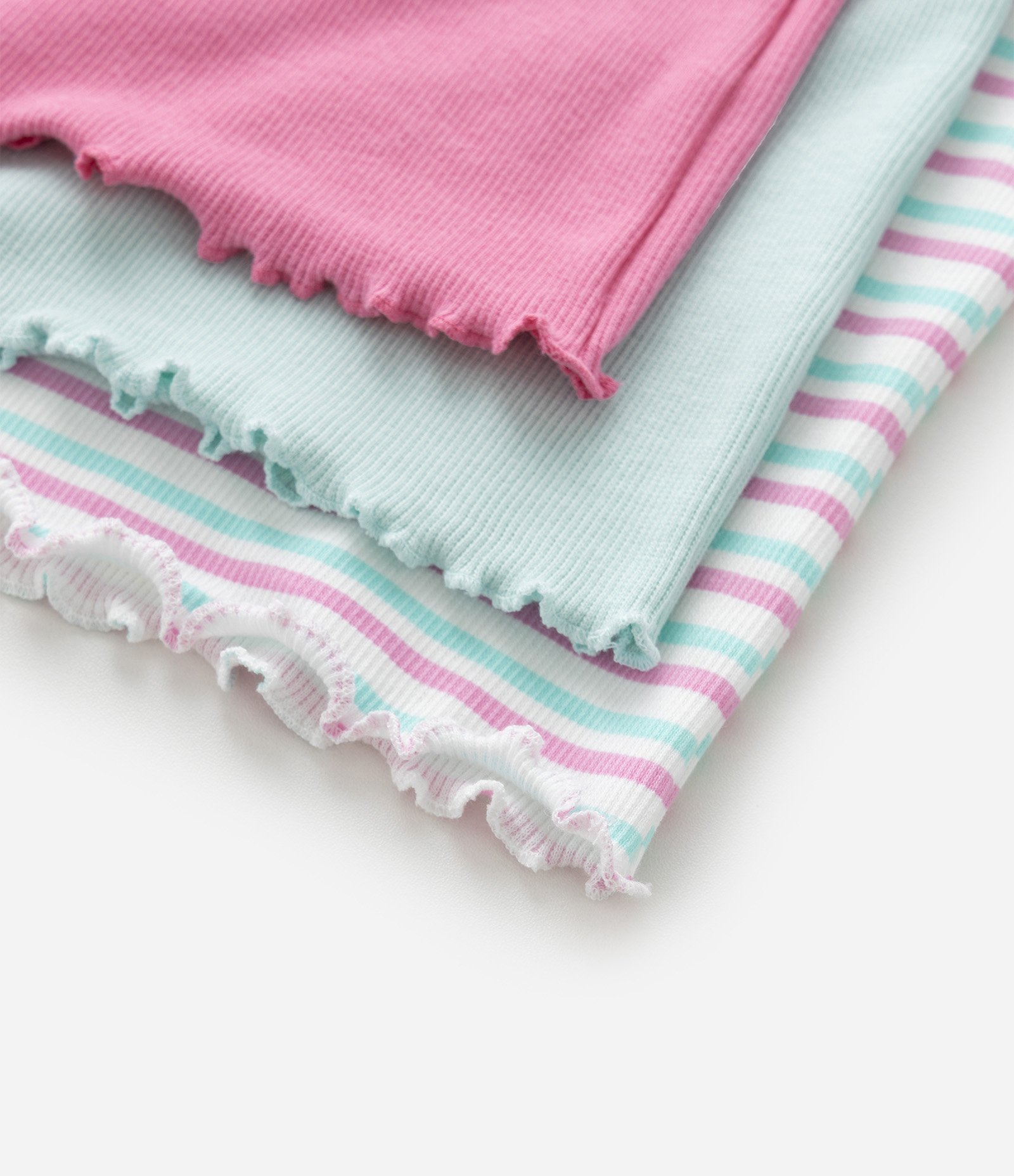 Kit 03 Camisetas Infantil Lisas e Listrada com Barra Frufru - Tam 1 a 6 Multicores 5