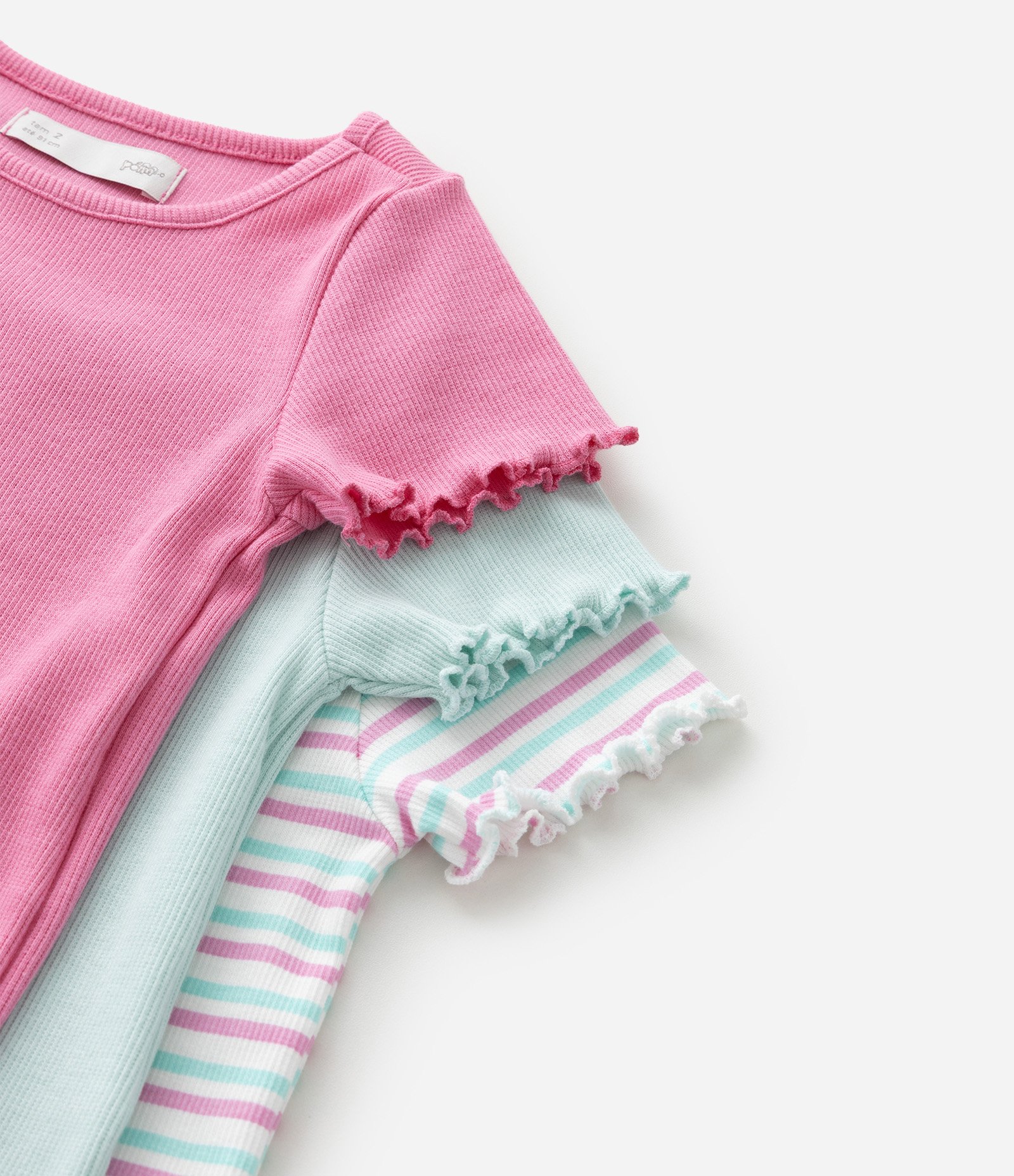 Kit 03 Camisetas Infantil Lisas e Listrada com Barra Frufru - Tam 1 a 6 Multicores 7