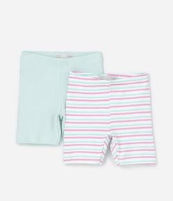 Kit 02 Bermudas Ciclista Lisa e Listrada - Tam 1 a 6 anos