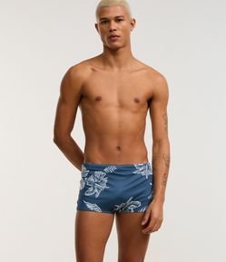 Sunga em Microfibra com Estampa de Folhagem e Cordão Interno