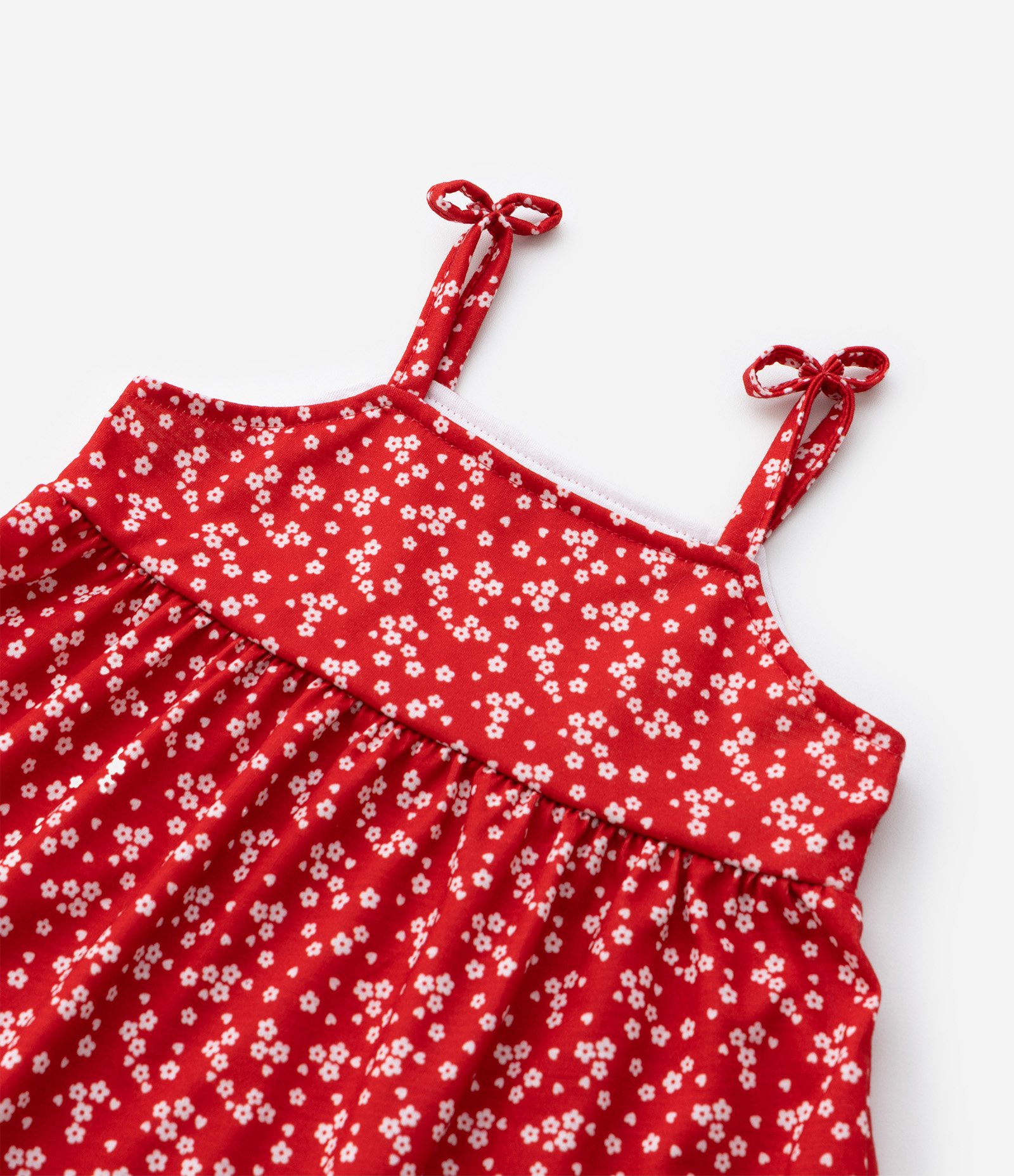 Vestido Infantil com Estampa Floral Liberty e Camiseta - Tam 0 a 18 Meses Vermelho 8