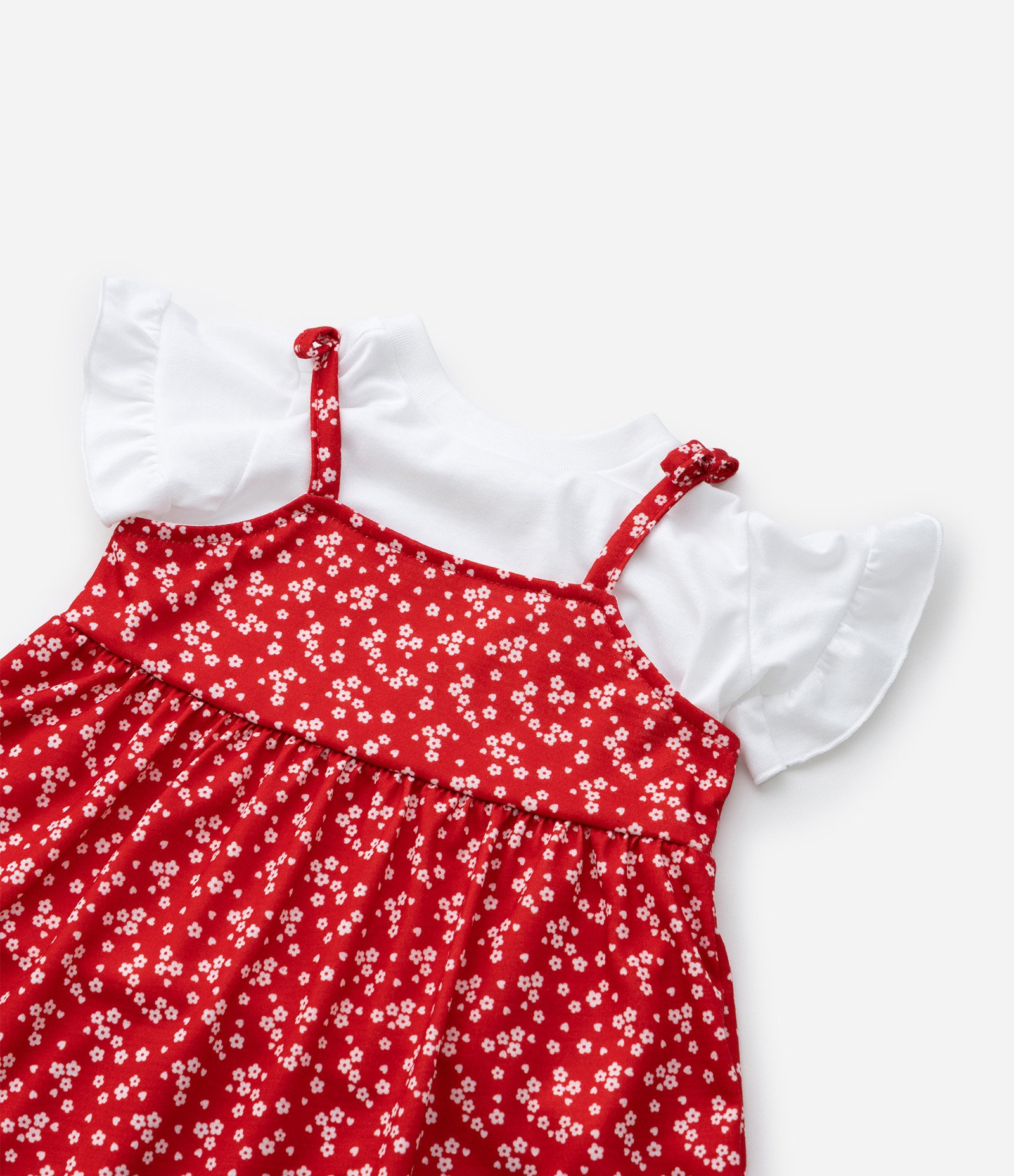 Vestido Infantil com Estampa Floral Liberty e Camiseta - Tam 0 a 18 Meses Vermelho 10