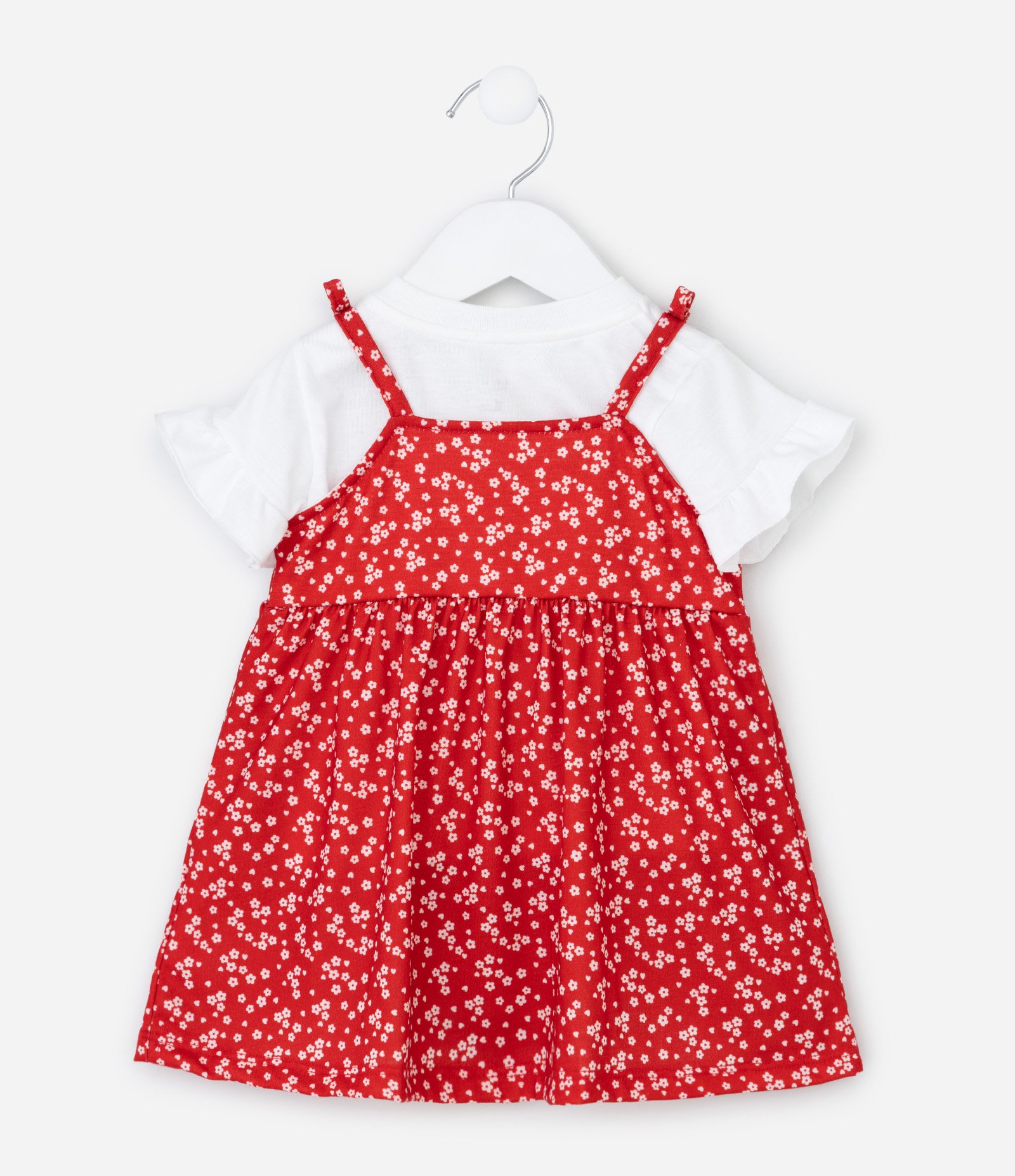 Vestido Infantil com Estampa Floral Liberty e Camiseta - Tam 0 a 18 Meses Vermelho 2