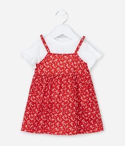 Vestido Infantil com Estampa Floral Liberty e Camiseta - Tam 0 a 18 Meses