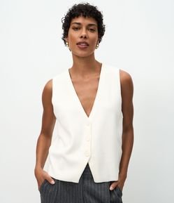 Colete Reto Alongado em Tricot com Botões