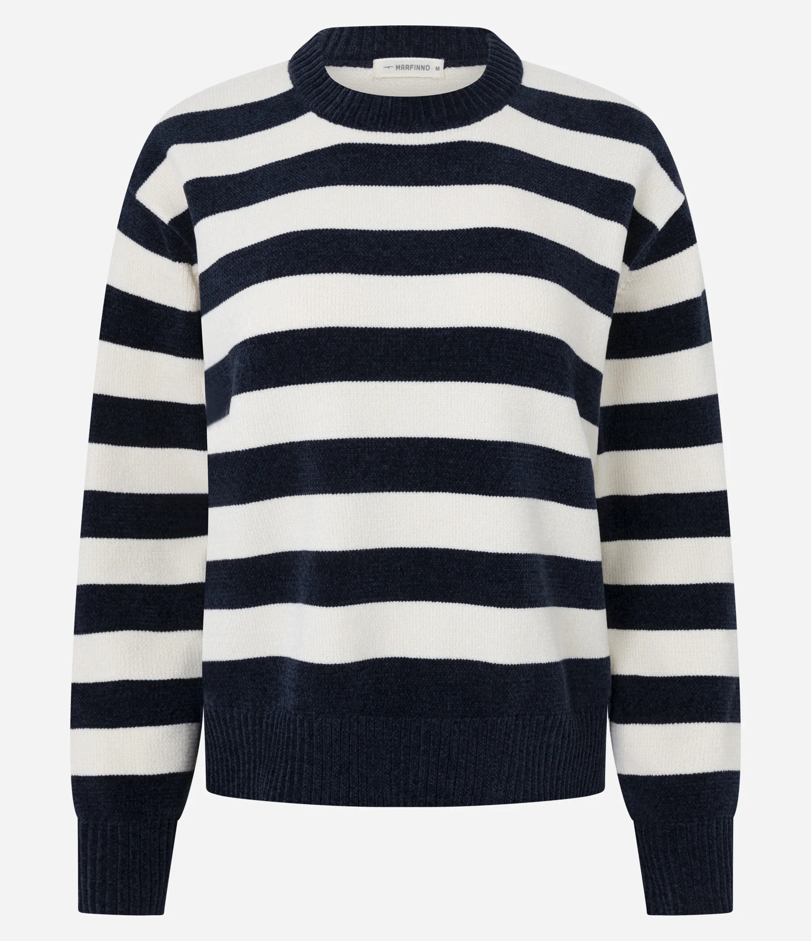 Suéter em Chenille com Estampa Listrada e Gola Redonda Azul 5