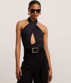 Body em Microfibra com Decote Profundo e Amarração