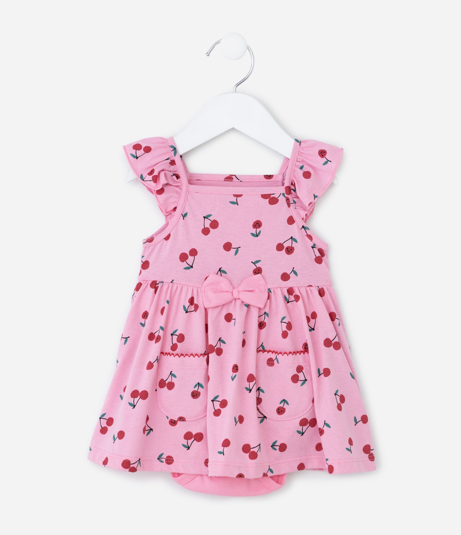 Vestido Body Infantil com Estampa de Cerejas - Tam 0 a 18 Meses Rosa 1