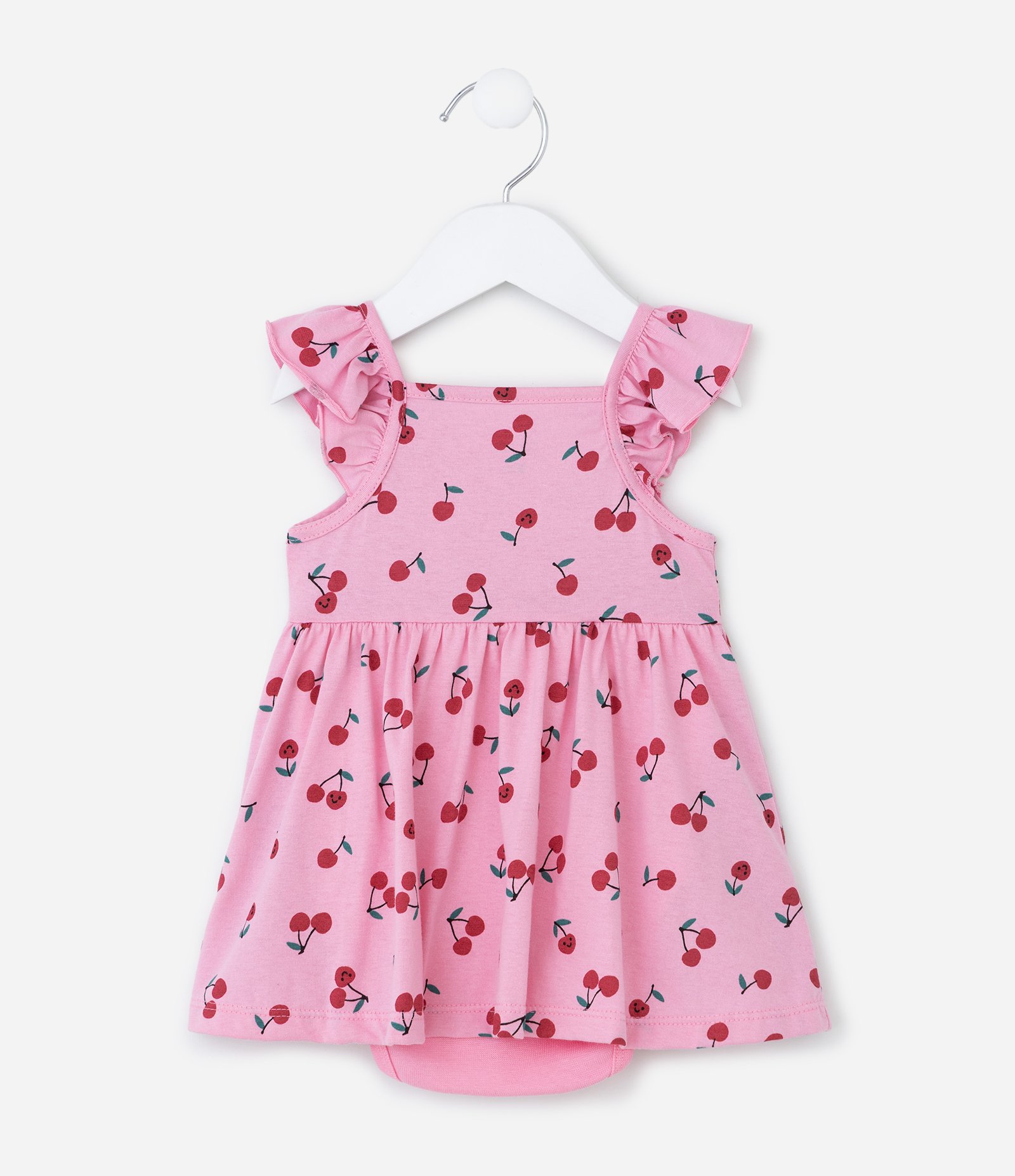 Vestido Body Infantil com Estampa de Cerejas - Tam 0 a 18 Meses Rosa 2