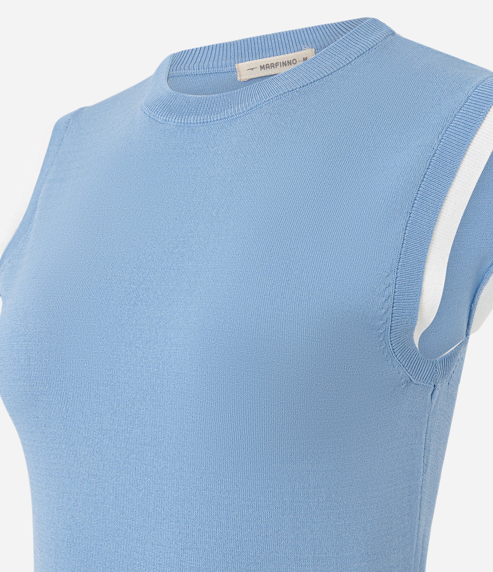 Blusa Colete em Tricô com Viés Contrastantes Azul 6