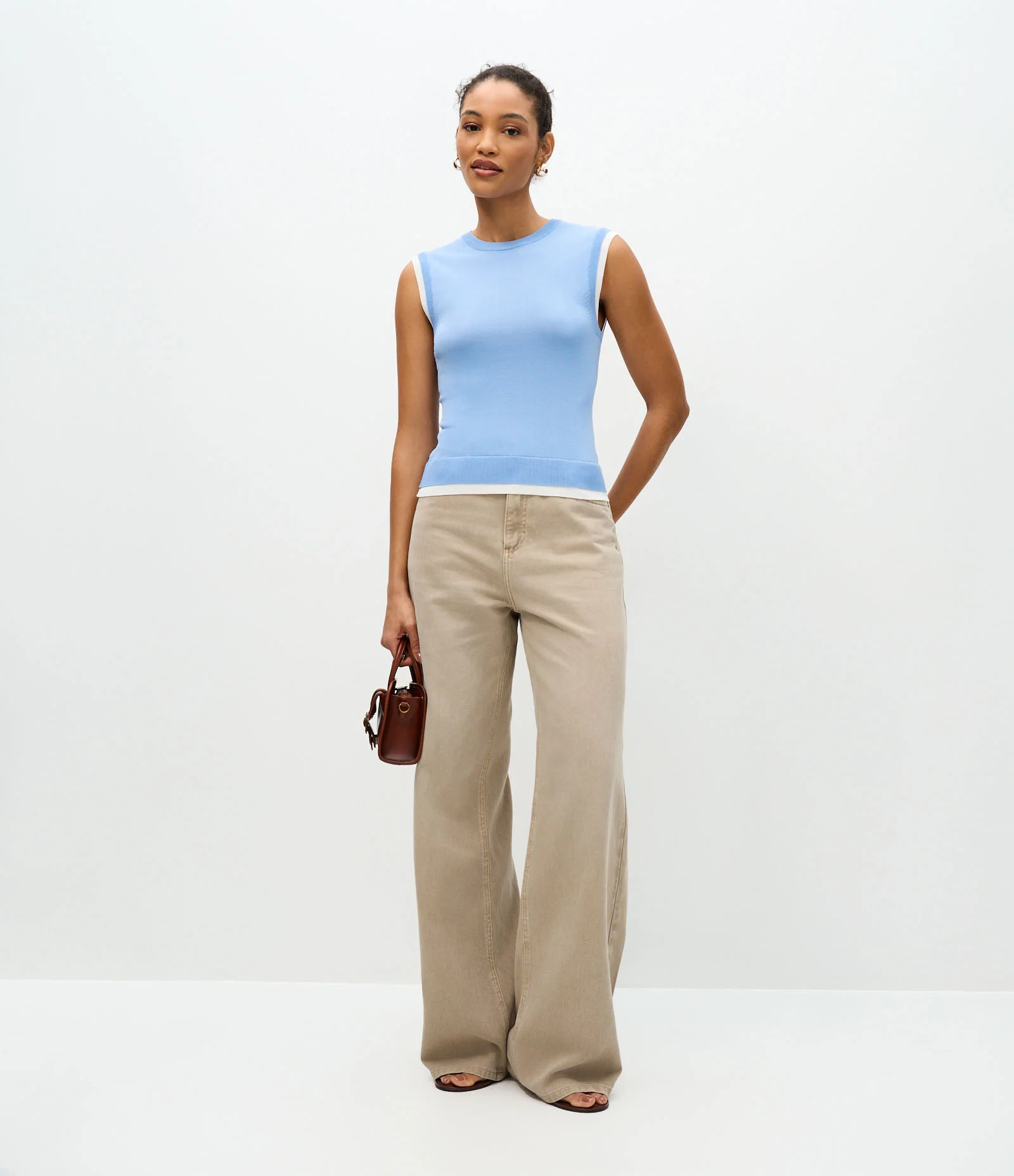 Blusa Colete em Tricô com Viés Contrastantes Azul 2