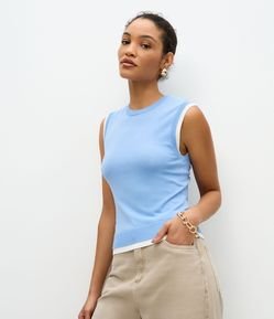 Blusa Colete em Tricô com Viés Contrastantes