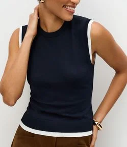 Blusa Colete em Tricô com Viés Contrastantes