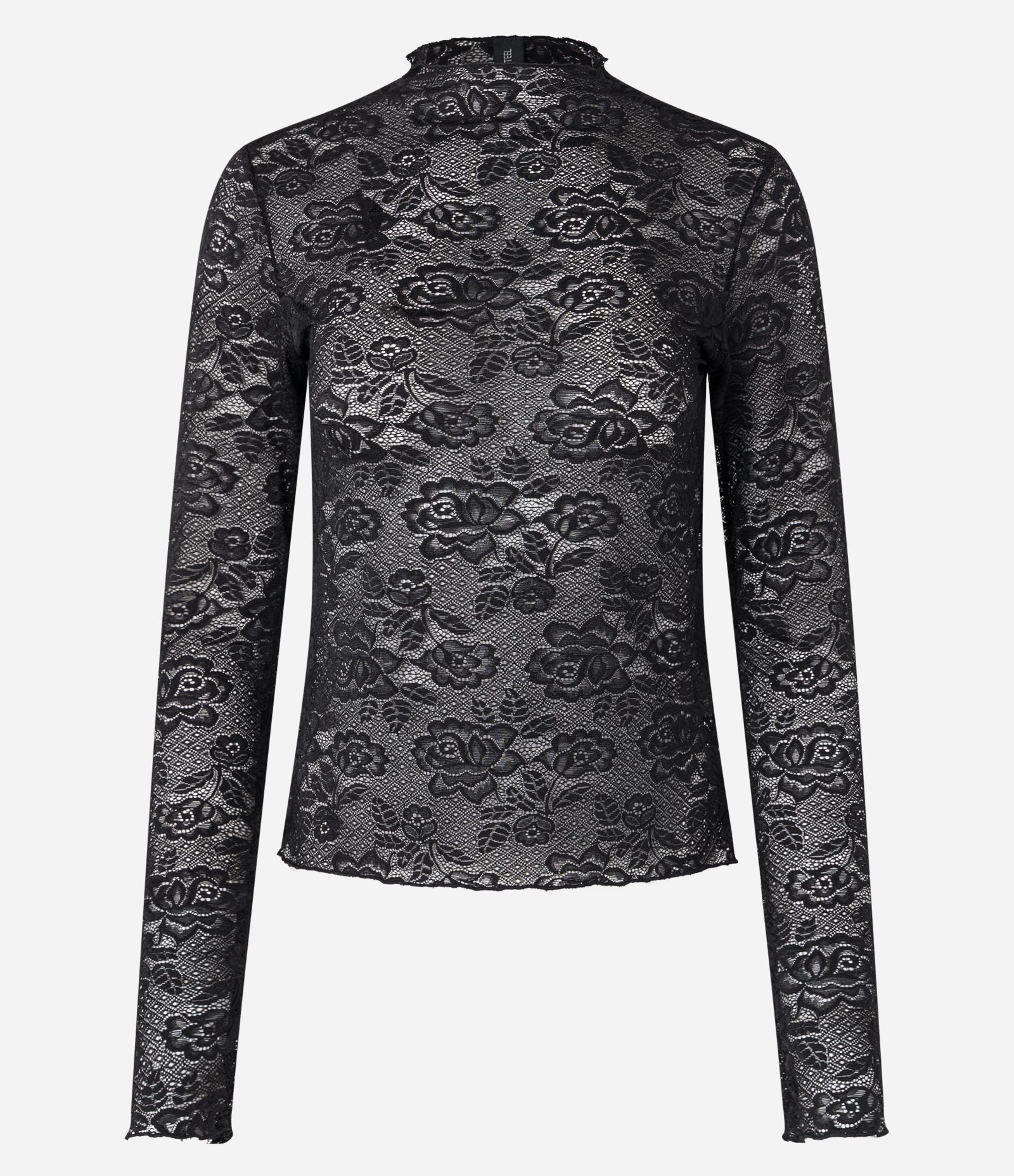 Blusa em Renda Texturizada com Golinha Alta Preto 4