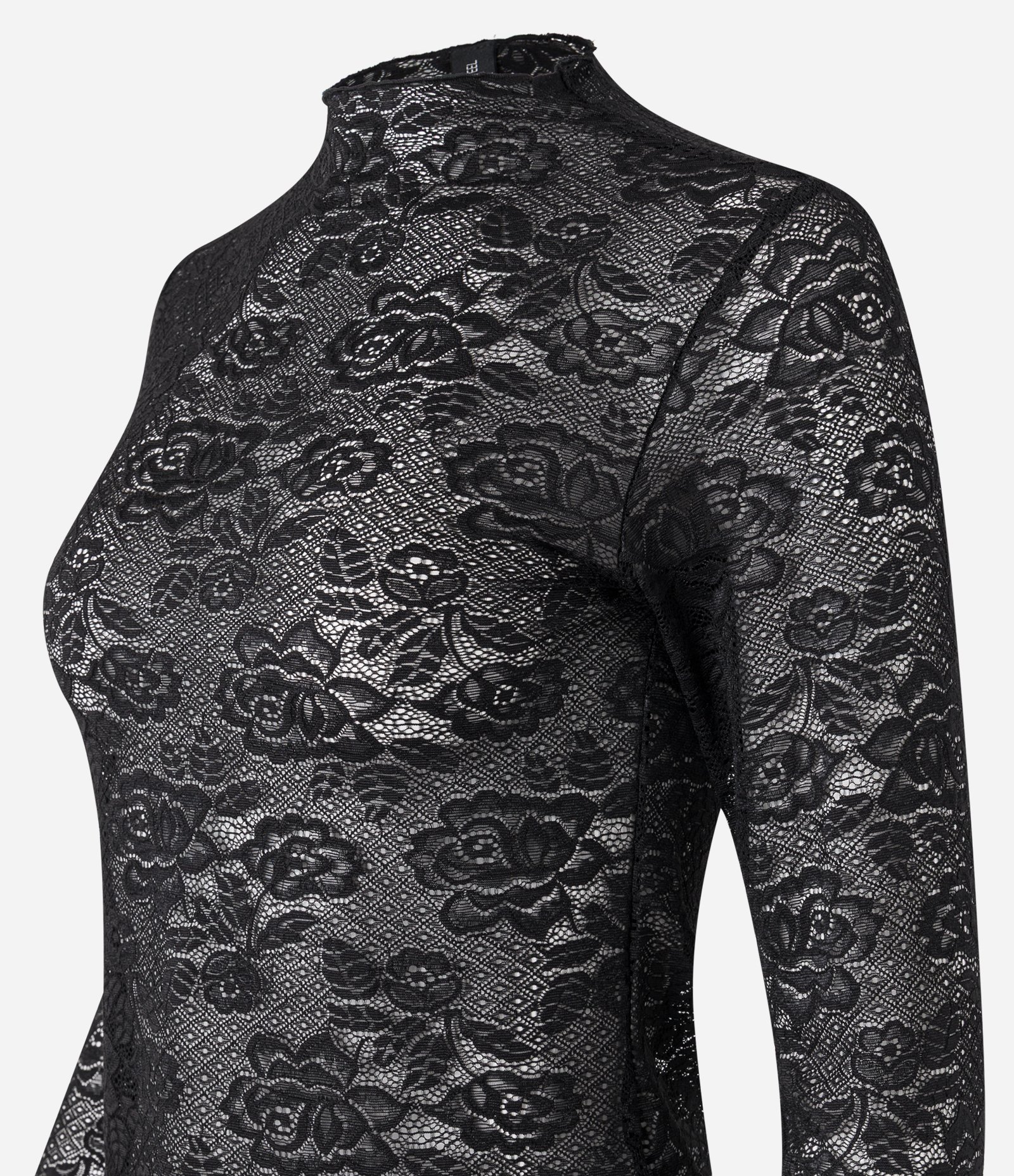 Blusa em Renda Texturizada com Golinha Alta Preto 5