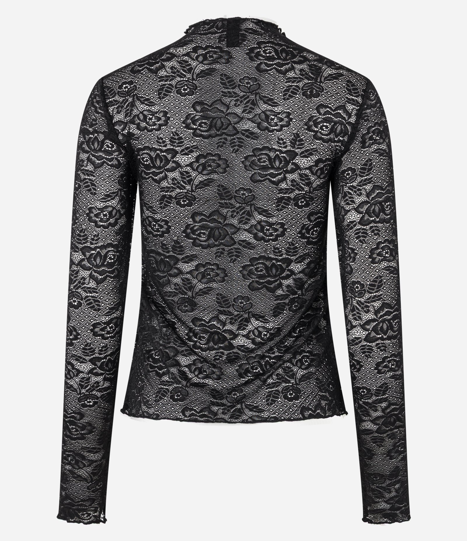 Blusa em Renda Texturizada com Golinha Alta Preto 6