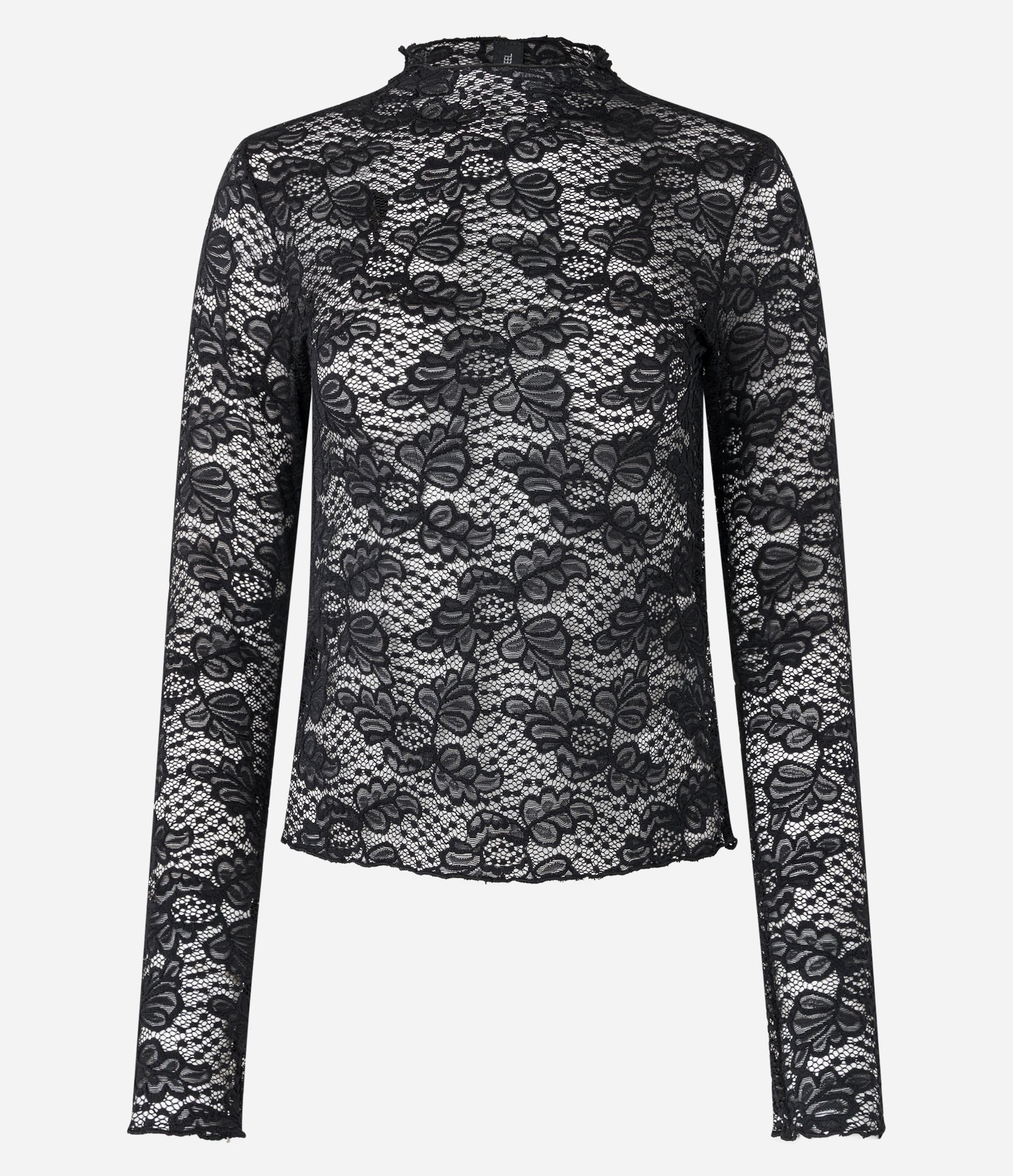 Blusa em Renda Texturizada com Golinha Alta Preto 4