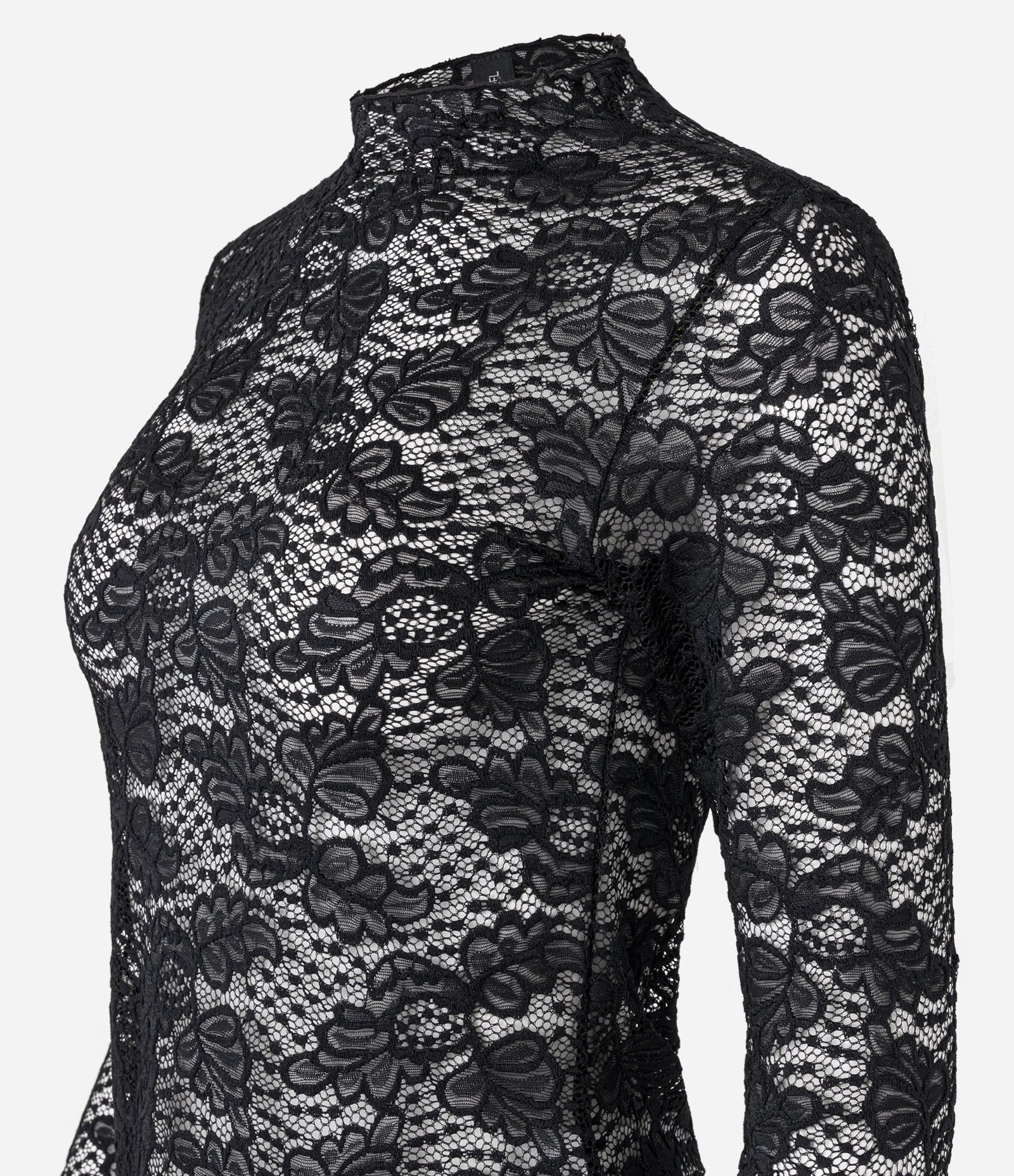 Blusa em Renda Texturizada com Golinha Alta Preto 5